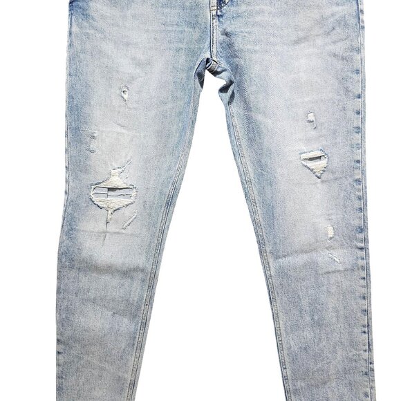 Zara Woman's Light Wash Distressed Straight-Leg Denim Jeans Size 34 - Picture 6 of 14